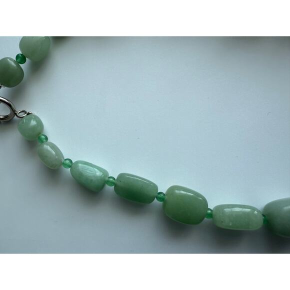 Green Aventurine Chunky Beaded Natural Stone Necklace Boho Earthy Gemstone 18" - Picture 11 of 13